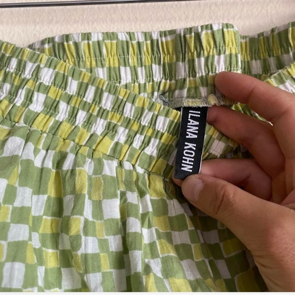 Ilana Kohn Lime and White wavy checkered pants